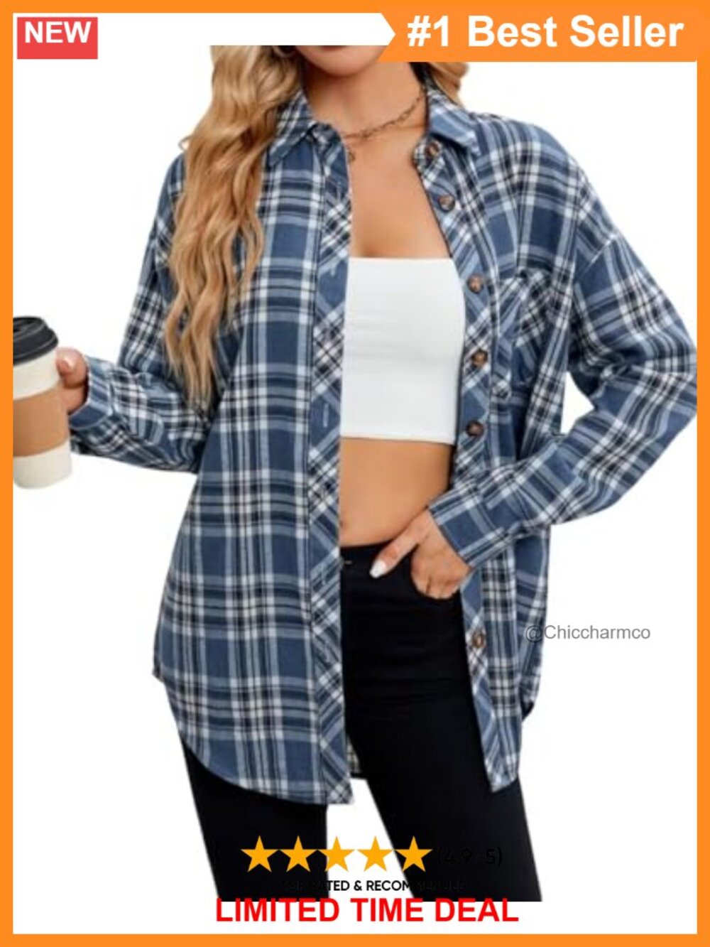 Lacozy Women's Buffalo Plaid Flannel Button Down Shirt Long Sleeve Collar